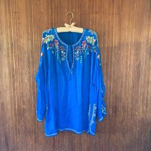 Johnny Was Embroidered  Bright Blue Top